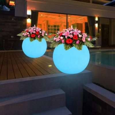 Huajun LED Glowing Flower Pots PE Plastic Decorative Lights Color Remote Charge Outdoor Waterproof Garden Flowerpot(Circle)